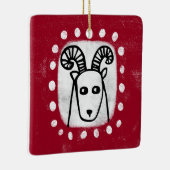 Grappige schapenram op rood Ornament (Rechts)