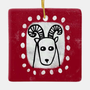 Grappige schapenram op rood Ornament