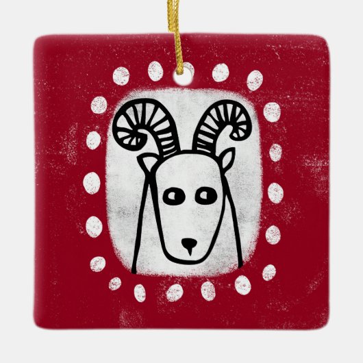Grappige schapenram op rood Ornament (Voorkant)