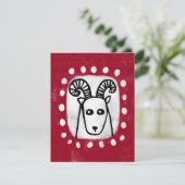 Grappige schapenram op rood Wenskaart Kaart (Staand voorkant)