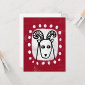 Grappige schapenram op rood Wenskaart Kaart (Voorkant / Achterkant in situ)