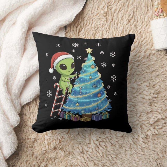 Grappige Schattige Alien Kerstman Versiert Ruimte  Kussen (Deken)