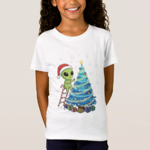 Grappige Schattige Alien Kerstman Versiert  Ruimte T-shirt