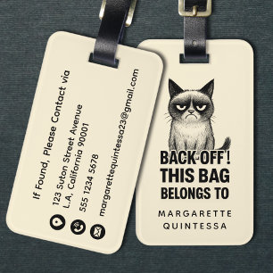 Grappige Schattige Boze Kat Krachtige Typografie H Bagagelabel