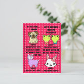 Grappige schattige cartoon dierlijke valentijnen b briefkaart (Staand voorkant)