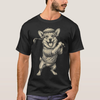 Grappige Schattige Corgi Golfer Vintage Golfhond G T-shirt