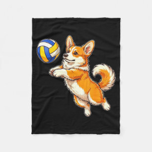 Grappige schattige corgi-hond speelt volleybal spo fleece deken