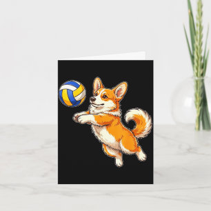 Grappige schattige corgi-hond speelt volleybal spo kaart