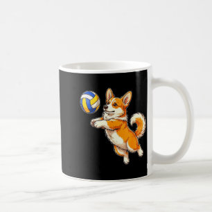 Grappige schattige corgi-hond speelt volleybal spo koffiemok