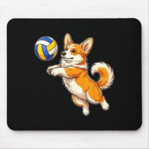 Grappige schattige corgi-hond speelt volleybal spo muismat