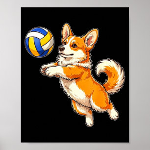 Grappige schattige corgi-hond speelt volleybal spo poster