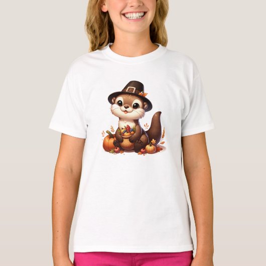 Grappige Schattige Dankbare Otter Thanksgiving T-shirt (Voorkant)