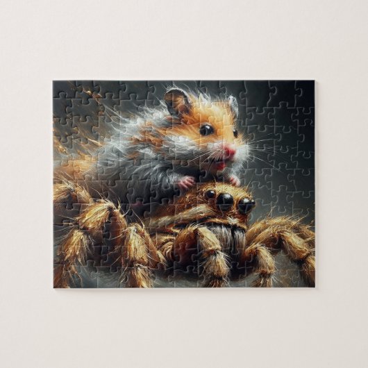 Grappige schattige hamster die op een gigantische  legpuzzel (Horizontaal)