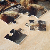 Grappige schattige hamster die op een gigantische  legpuzzel (Zijkant)