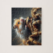Grappige schattige hamster die op een gigantische  legpuzzel (Verticaal)