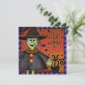 Grappige schattige heksenvrouw inspirativiteit Hal Feestdagenkaart (Staand voorkant)