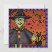 Grappige schattige heksenvrouw inspirativiteit Hal Feestdagenkaart (Voorkant)
