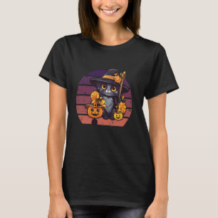 Grappige schattige kat viert boe blad pompoen voor t-shirt