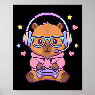 Grappige schattige kawaii capybara gamer gaming jo poster