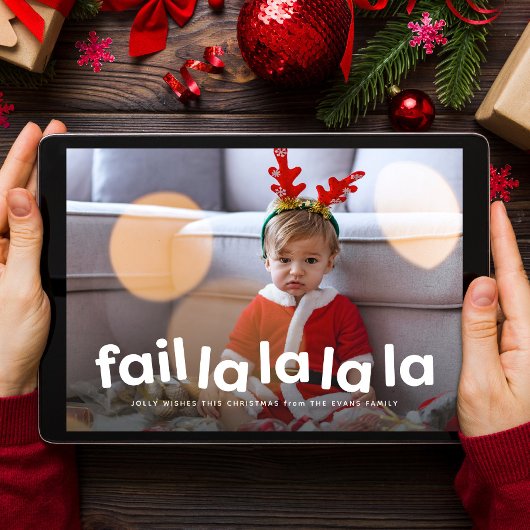 Grappige schattige kerst falen één foto feestdagenkaart