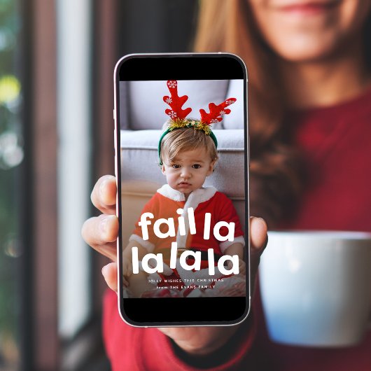 Grappige schattige kerst falen één foto rood feestdagenkaart