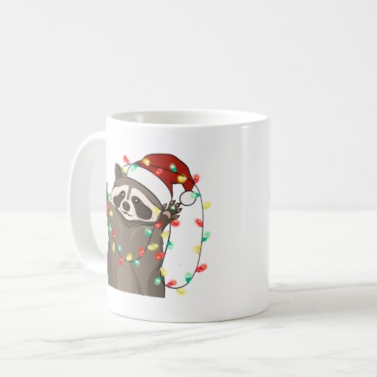 Grappige schattige kerst wasbeer koffiemok (Voorkant links)