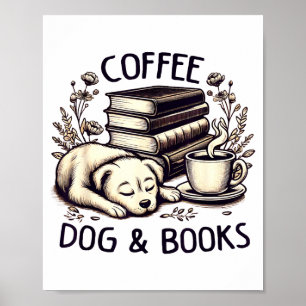 Grappige Schattige Koffie Hond Boeken Liefhebber V Poster