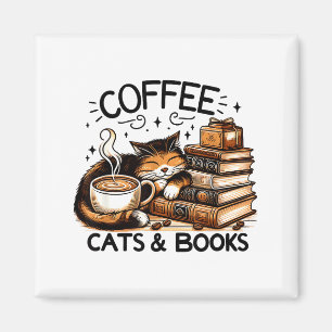 Grappige Schattige Koffie Katten Boeken Liefhebber Magneet