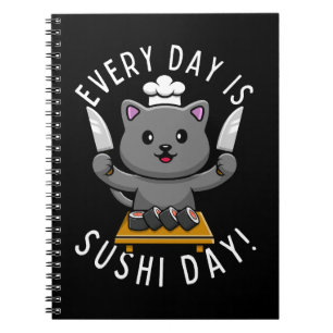 Grappige Schattige Kok Kat Elke Dag is Sushi Dag Notitieboek