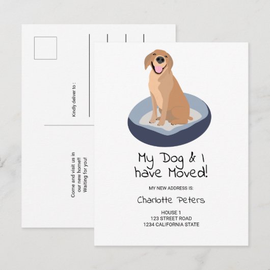 Grappige schattige labrador hond illustratie beweg aankondigingskaart (Voorkant / Achterkant)