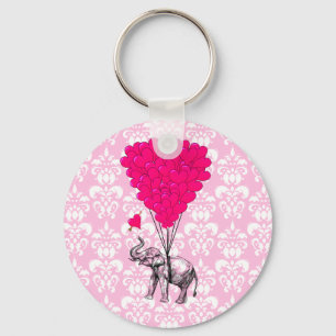 Grappige schattige olifant & roze damast sleutelhanger