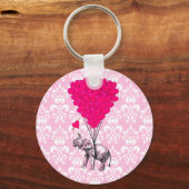 Grappige schattige olifant & roze damast sleutelhanger (Voorkant)