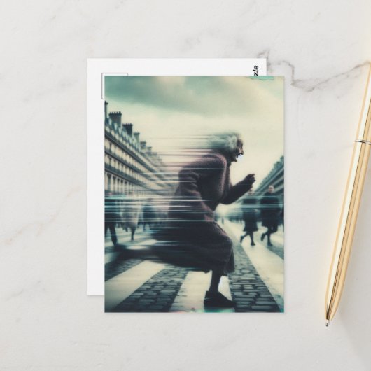 Grappige Schattige oma op de vlucht in de stad Briefkaart (Voorkant / Achterkant in situ)