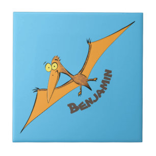 Grappige, schattige, oranje vliegende pterodactylu tegeltje