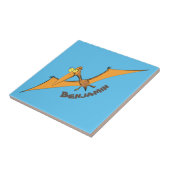 Grappige, schattige, oranje vliegende pterodactylu tegeltje (Zijkant)