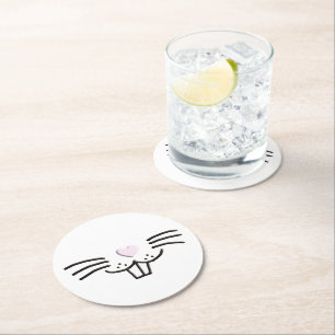 Grappige schattige paashaas konijn gezicht illustr ronde kartonnen onderzetter