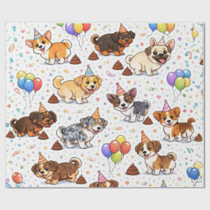 Grappige & Schattige Poepende Hond Verjaardag Cadeaupapier