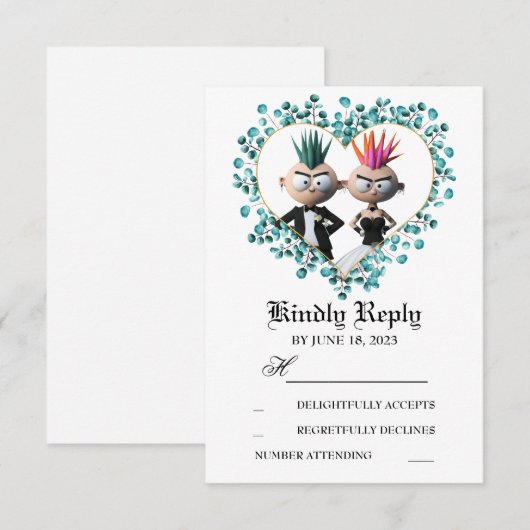 Grappige Schattige Punk Bruiloft RSVP Kaartje (Voorkant / Achterkant)