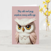 Grappige schattige roze uil Gelukkige Verjaardag Kaart (Gele Bloem)