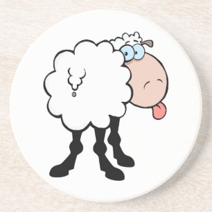 grappige schattige schaap steekt tong uit van acht zandsteen onderzetter