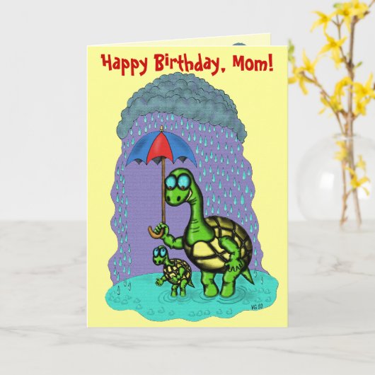 Grappige schattige schildpadden Happy Birthday, ma Kaart (Gele Bloem)