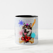 Grappige Schattige Siberische Husky Hond Kerstmis
