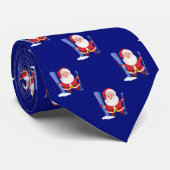 Grappige Schattige Skiende Kerstman Kerstmis Blauw Stropdas (Opgerold)