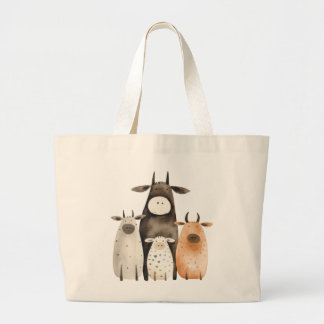 Grappige schattige waterverf koeien familie humor grote tote bag