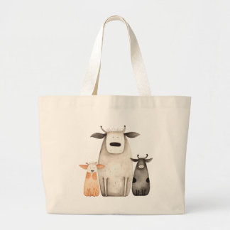 Grappige schattige waterverf koeien familie humor grote tote bag
