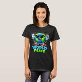 Grappige Schattige Wereld Vredesverspreidings Bewe T-shirt (Voorkant volledig)