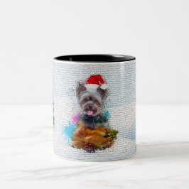 Grappige, Schattige Yorkie Hond Kerstmis Tweekleurige Koffiemok