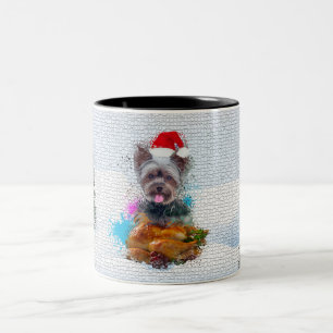 Grappige, Schattige Yorkie Hond Kerstmis Tweekleurige Koffiemok