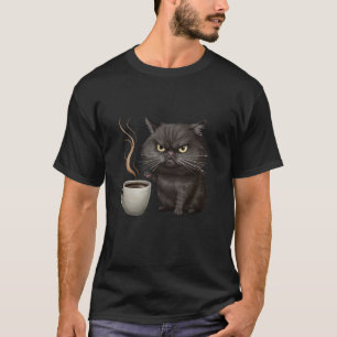 Grappige Schattige Zwarte Kat Koffie Boos T-shirt