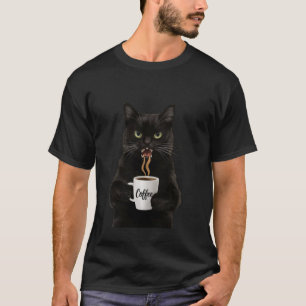 Grappige Schattige Zwarte Kat Koffie Boos T-shirt